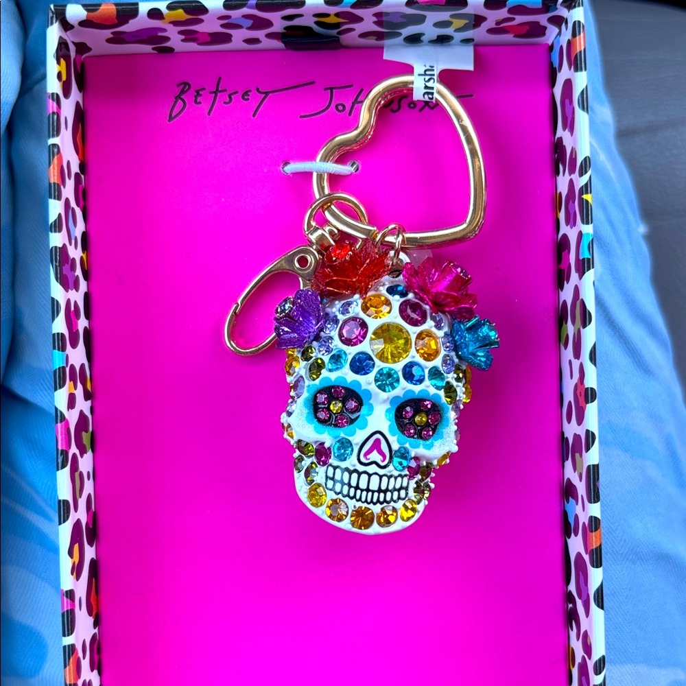 NIB Betsey Johnson Colorful Sugar Skull Keychain/Bag Charm